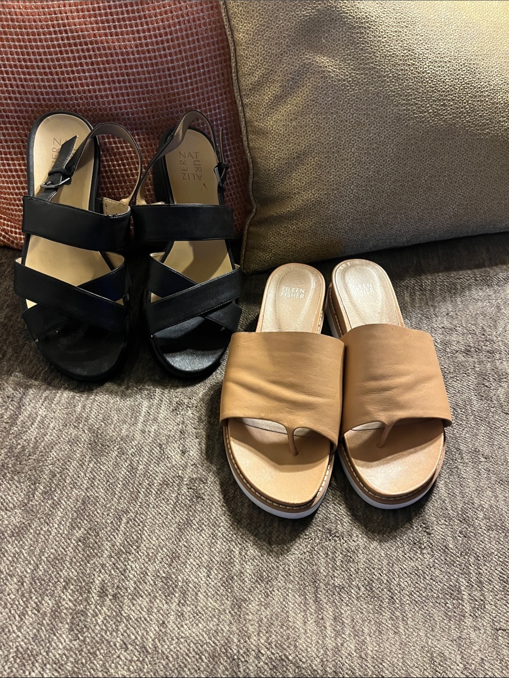Bundle alert! Naturalizer Black Sandals & Eileen Fisher Tan Slide Sandals